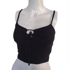 RSQ Tank Top Woman XS Black Cropped Key Hole Strap y Ribbed Juniors Beach School